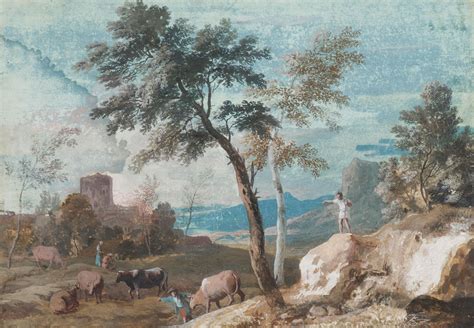 Marco Ricci A Drover And His Cattle In An Italianate Landscape