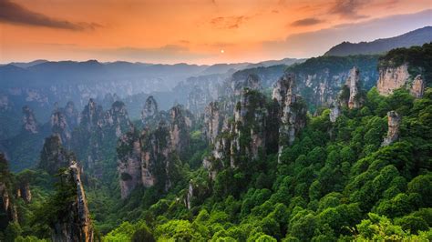 China Zhangjiajie National Park Rock Formation Sun Clouds Nature