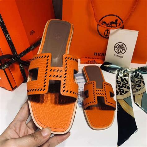 Leather thong sandal with synthetic loops & straps. Hermès woman classic H slippers epsom leather sandals orange (With images) | Hermes shoes ...