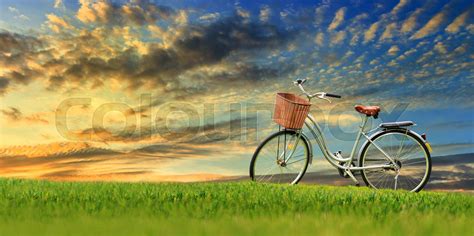 Bicycles On The Green Grass Stock Image Colourbox
