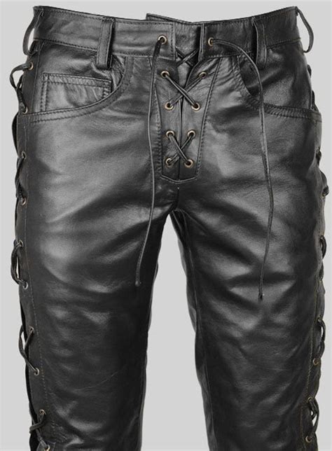 men s real black side laced bikers jeans style pants 100 etsy