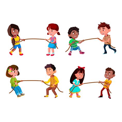 Rope Pulling Vector Art Png Boys And Girls Children Pulling Rope Set