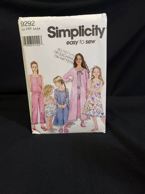 Simplicity 9292 Sewing Pattern For Girls Pajamas And Sleepwear Etsy