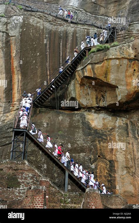 Sigiriya In Sri Lanka Stairs To The Highest Plateau Ruins Of A Palace