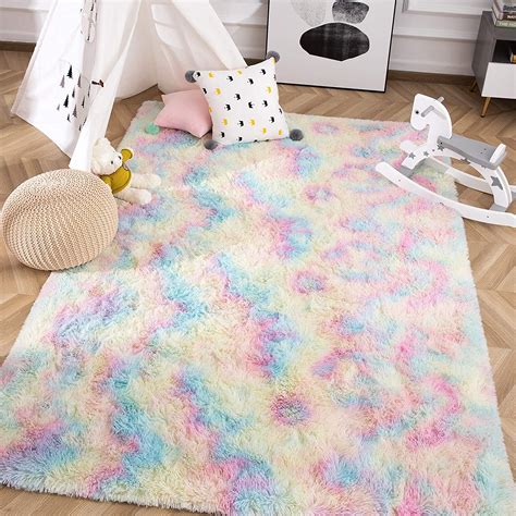 Max 61 Off Ultra Fluffy Cute Rainbow Area Rugs For Girls Room Bedroom