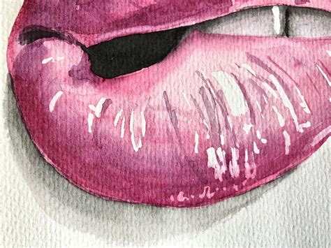 Pink Lips Painting Original Watercolor Art Fashion Wall Art Etsy
