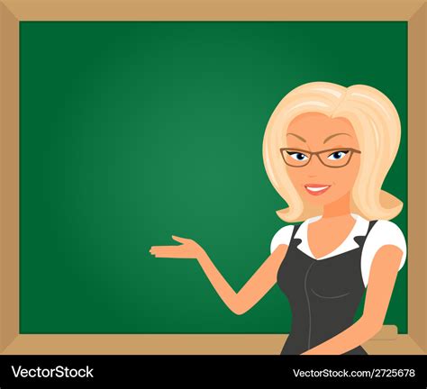 Blonde Teacher Showing Something On Green Board Vector Image