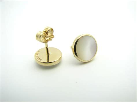 Kabana 14k Gold Round Stud Earrings With Inlay Mother Of Pearl Inlay