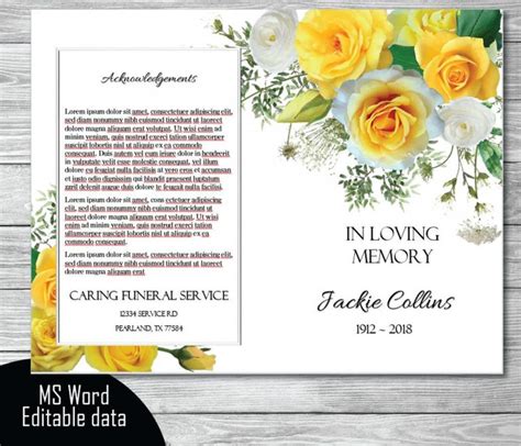 Yellow Roses Memorial Program Funeral Design Studio
