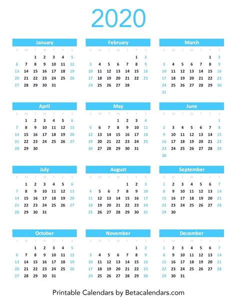 Blank 2020 Calendar In 2020 Calendar Calendar Time Printable Yearly