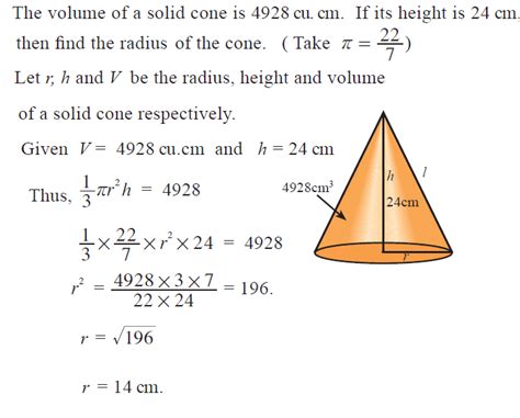 Omtex Classes The Volume Of A Solid Cone Is 4928 Cucm If Its Height