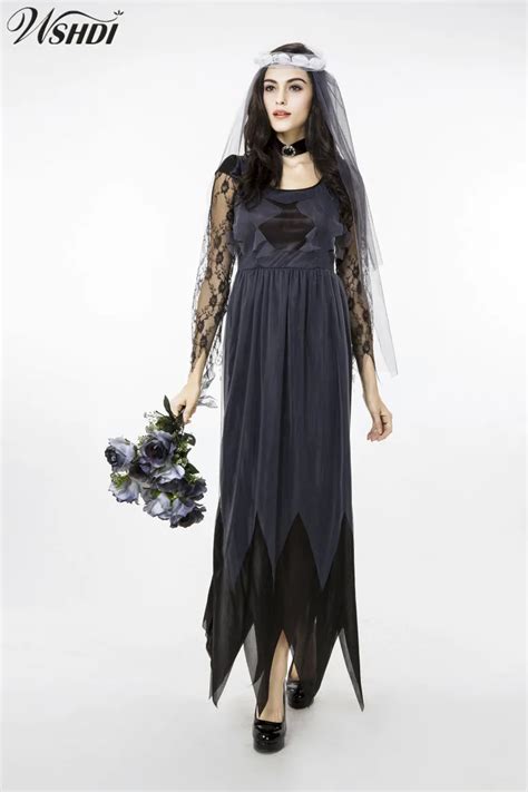 Horrific Dark Angel Ghost Bride Costume Manor Zombie Wedding Gothic Corpse Costume Halloween