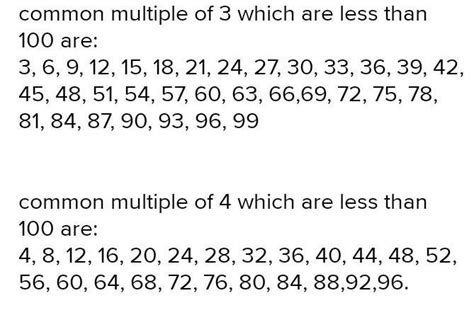 Write All The Numbers Less Than 100 Which Are Common Multiples Of 3 And