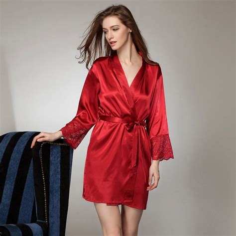 Sexy Large Size Sexy Satin Night Robe Lace Bathrobe Perfect Wedding