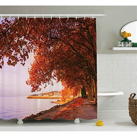 Autumn Shower Curtain By Lunarable Surreal Pathway Covered By Faded Fall Leaves By The Lake