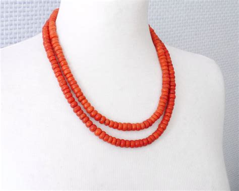 Antique Red Coral Necklace Grams K Gold Clasp Genuine Etsy