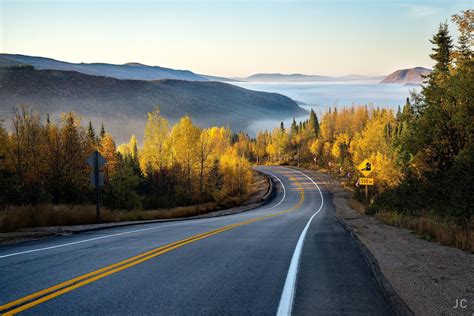 Nature Forest Road Mountain Mist Autumn Wallpapers Hd Desktop