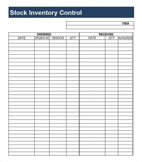 Inventory Control Sheet Templates Free Xlsx Docs Pdf Formats