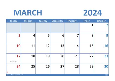 Blank March 2024 Calendar Monthly Calendar