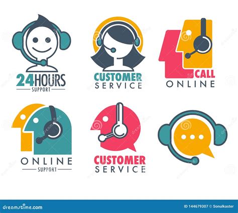 Customer Service Promotional Emblem With Woman Operator In Headset
