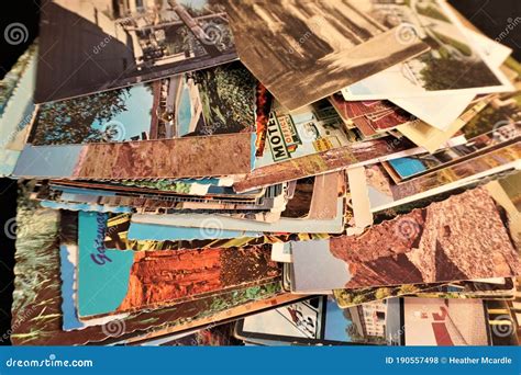 Messy Pile Of Colorful And Historical Postcard Edges Editorial Stock