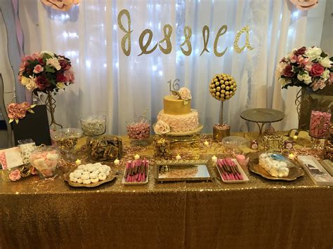 Sweet 16 Candy Table Gold And Pink