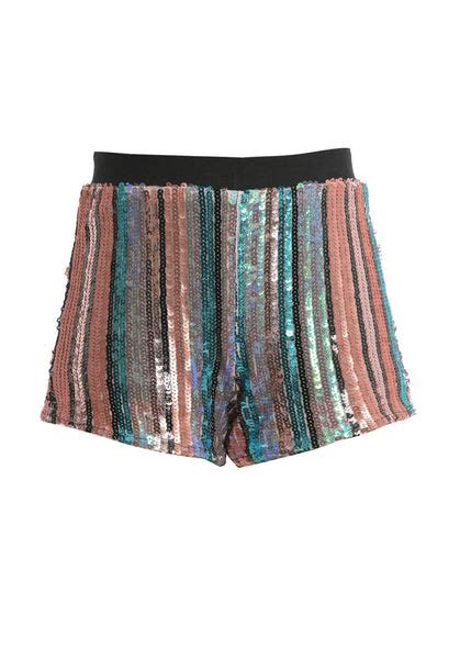 Stripe Sequin Shorts W Elastic Waistband R18175 Sara Sara