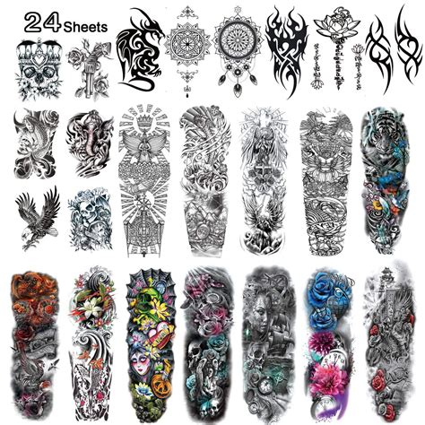 Kotbs 24 Sheets Full Arm Temporary Tattoo Large Arm Sleeve Tattoo