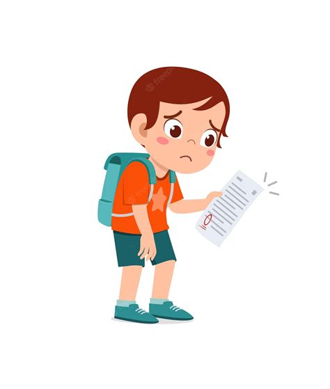 Premium Vector Cute Little Boy Feel Sad Because Get Bad Grade From Exam