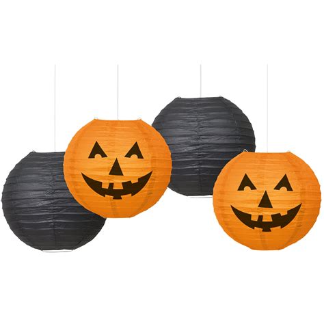 Halloween Paper Lantern Decorations Kit Orange And Black 4pc