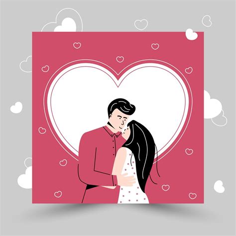 Valentines Day Lovers Hug And Love Each Other Vector Flat