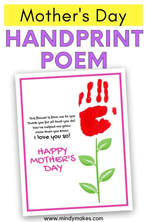 Mothers Day Hand Print Poem Free Printable Mindymakes
