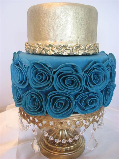 Gold And Teal Wedding Cake