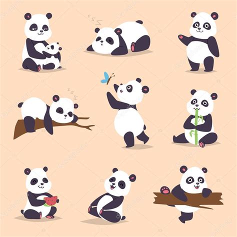 Panda Cartoon Character In Various Expression Vector Animal White Cute