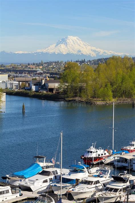 Mount Rainier From Tacoma Marina Daytime Stock Photo Image Of North