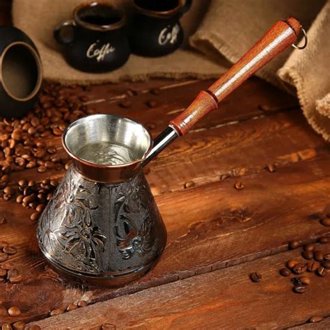 Oz Copper Turkish Coffee Pot Greek Arabic Cezve Ibrik Briki Wooden