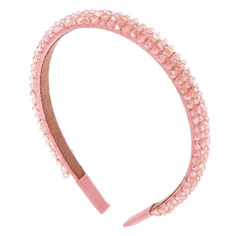Faceted Bead Headband Pink Claires Us