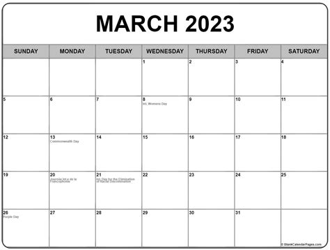 March 2022 With Holidays Calendar