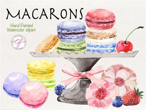 Macaron Watercolor Clipart Dessert CookiesFrench Etsy