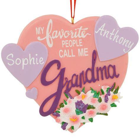 Personalized Grandma Ornament With Hearts And Flowers
