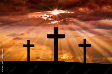 Jesus Christ Cross On A Background With Dramatic Skylightingred