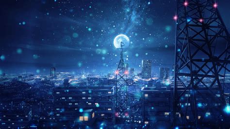 4k ultra hd 8k ultra hd. Blue Night Big Moon Anime Scenery 4k, HD Anime, 4k ...