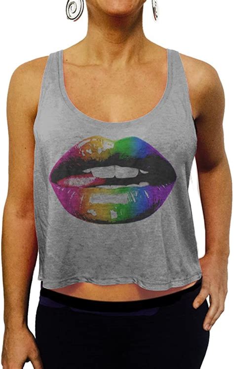 Lgbt Pride Glossy Rainbow Lips Crop Tank Top At Amazon Womens Clothing