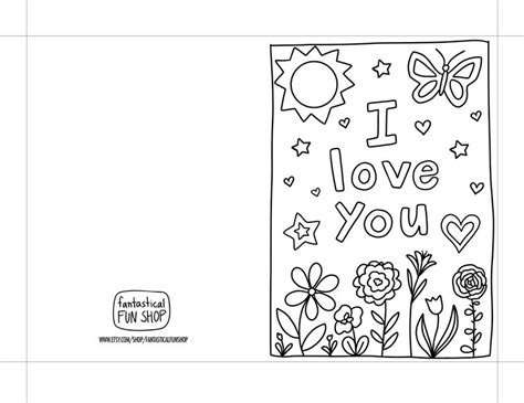 Printable I Love You Card From Child Colorable Thinking Of Etsy