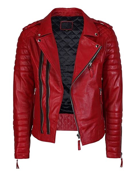 Men S Slim Fit Red Leather Biker Jacket For Sale Xtremejackets