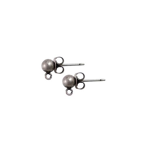 Ball Post Earrings With Ear Backs X Mm Antique Silver Plated Pair