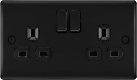 BG Nexus Metal NFB22B Matt Black 13A 2 Gang Switched Socket Black Trim