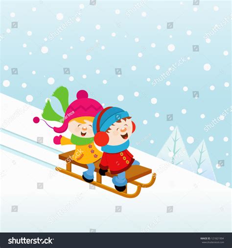 Kids Sledding On Snow Stock Vector 121821994 Shutterstock
