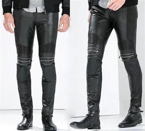 zara man bnwt black synthetic faux leather biker trousers with zips 0706 320 zara man leather