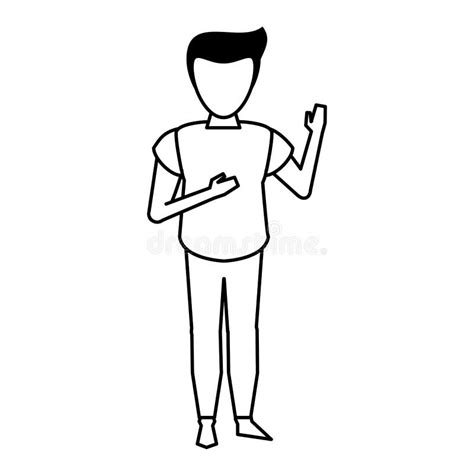 Young Casual Man Body Cartoon In Black And White Stock Vector